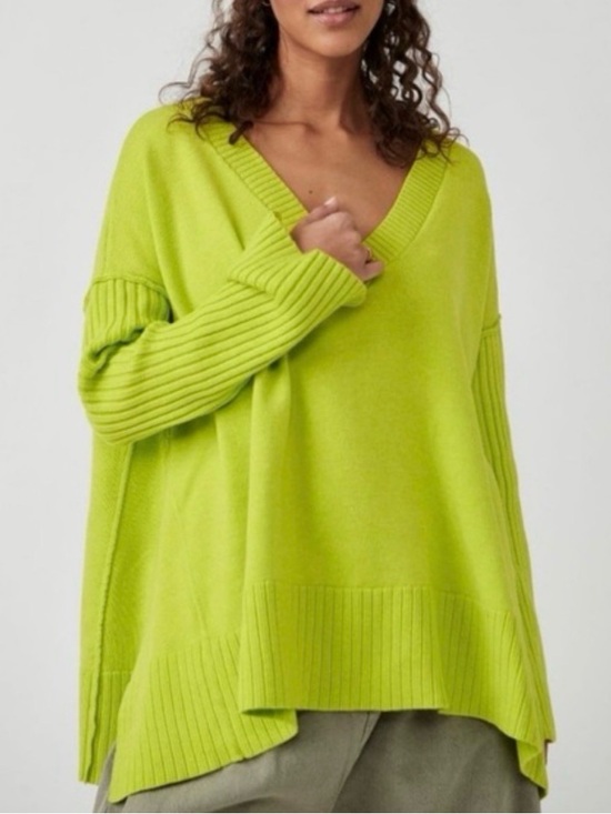 Free People Sweaters - Free People Orion A Line Oversized Tunic Sweater in Acid Lime